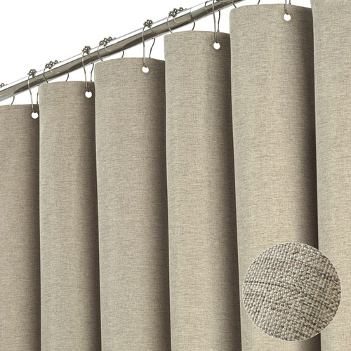 BTTN 108x72 Wide Linen Textured Waterproof Fabric Shower Curtain, Khaki/Tan