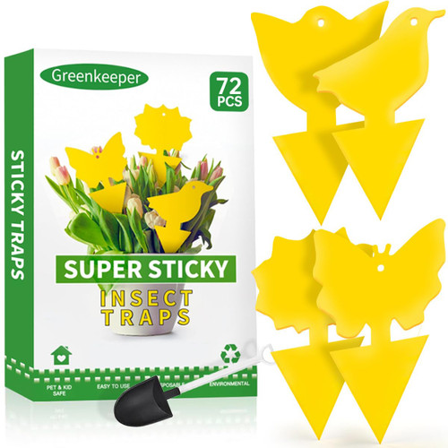 72 Pcs Classic Sticky Traps for Fungus Gnat (Plants), Flying Insect, Whitefly and Fly, Yellow Sticky Insect Catcher Traps for Indoor/Outdoor, Kitchen, and Plants, High-End Glue, Non-Toxic, 4 Shapes