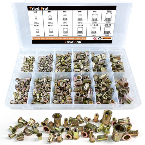 Trivd Frol 520PCS SAE & Metric Rivet Nut Kit, 6-32 to 3/8-16, M3 to M10