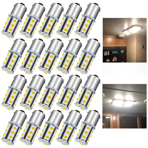 UNXMRFF 1156 led bulb Warm White Camper Light Bulbs 7506 1073 BA15S 1003 LED Bulb 1141 RV Light Bulbs Super Bright 5050 18-SMD Replacement for 12V Trailer/Boat/motorhome Interior Light (Pack of 20)