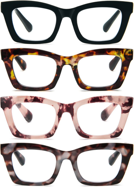 REAVEE 4 Pack Reading Glasses for Women, Blue Light Blocking Readers