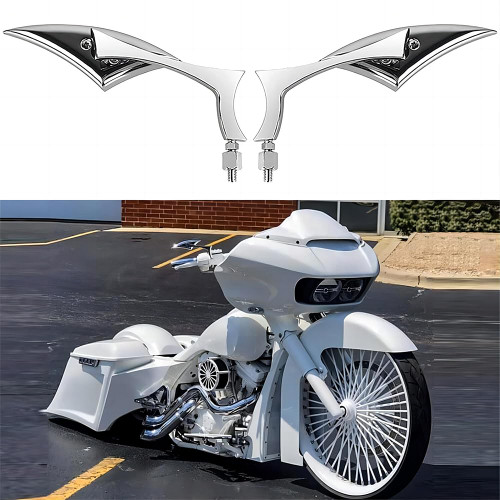 DREAMIZER 8mm/10mm Chrome Motorcycle Universal Blade Rear View Side Mirrors Compatible with Harley Street Bike Scooter Chopper Cruiser Sportster Dyna Softail Dirt Bike