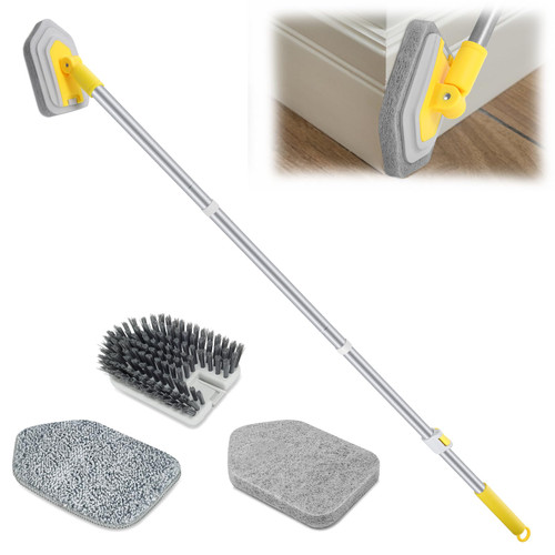 Lalafancy Baseboard Cleaner Tool with Handle 3 Reusable Cleaning Brush Pads