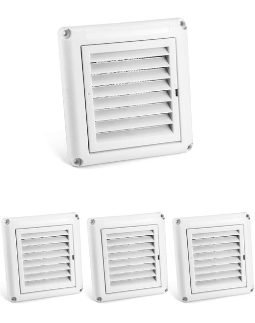 QWORK 4" Louvered Vent Cover, 4 Pcs Covers for Outdoor Dryer Vent Exhaust Air Covers (white)