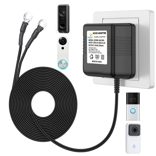 Black Video doorbell Special Power Transformer,18V500MA doorbell Power Adapter, Compatible with Ring, Nest, Eufy, Wyze, Arlo Wireless Video doorbell (with 196in Cable)