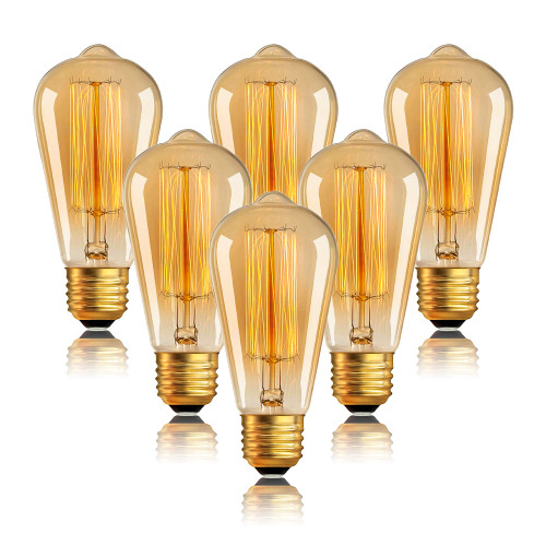 Sevici ST64 Edison Light Bulbs 40W E26 Dimmable Incandescent Bulbs 6 Pack