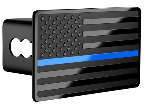 TOEASYTY Blue Line American Flag Metal Trailer Hitch Cover for 2" inch Receivers, Tow Hitch Cover for Trucks Cars SUV (Black with Blue Line)