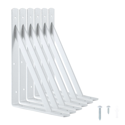 Heavy Duty Shelf Brackets, 12 x 8 Inch White Metal L Brackets, 6 Pack