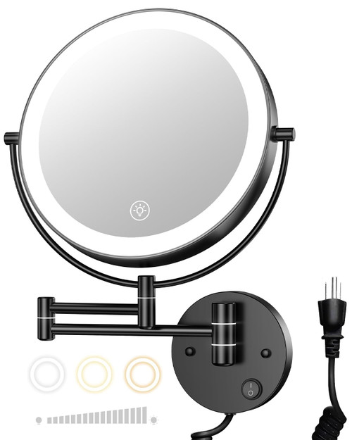 Gospire 9" Wall Mounted Lighted 10X Magnification Double-Sided LED Mirror
