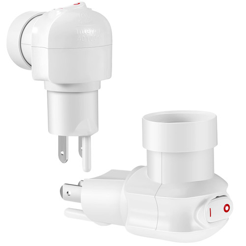 Hortsun Plug in Light Socket, Plug in Bulb Socket Outlet to Adapter 3 Prong 360° Rotatable with On/off Switch Bulb Adapter(2 Pcs)