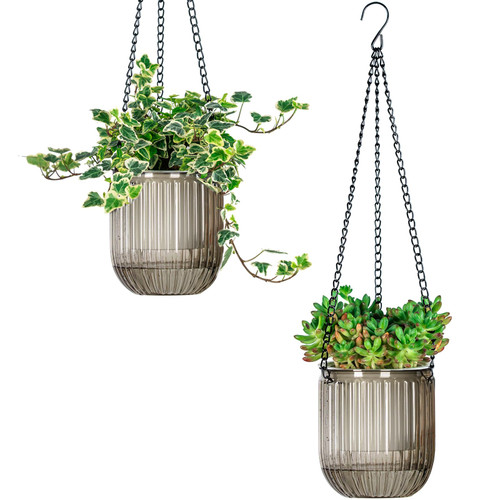 Josteve 4.5 Inch 2 Pcs Self Watering Hanging Planter Indoor Plant Pots Drainage Holes, Outdoor Small Hanging Planters Flower Pot Basket, Visible Water Level, Plant Hanger Home Decor, Gardening
