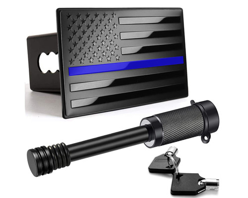 Bonrcea 2" American Flag Hitch Cover & Hitch Lock, Thin Blue Line