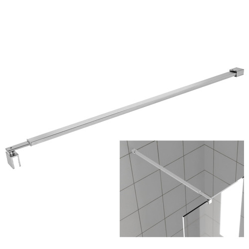 Shower Door Bar Support Rod, 27-47 Inch Adjustable Length, for 5/16"(8mm) 3/8"(10mm) Thick Frameless Glass Door, Brushed Nickel Silver Finsh with Square End, Glass to Wall Connection