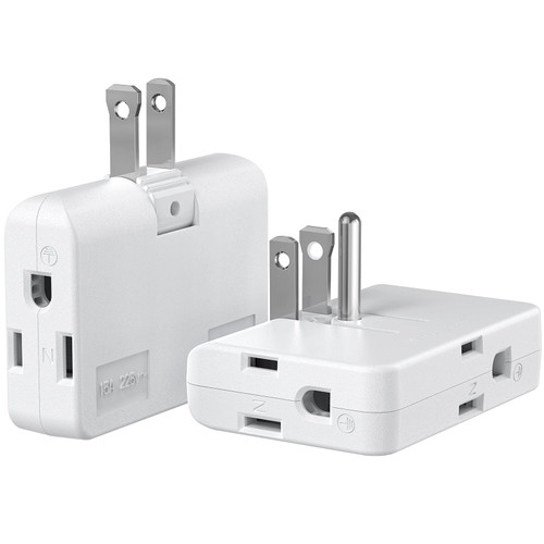 ETwinCoo 2-Prong/3-Prong Swivel Adapter, Polarized Grounding Converter with Flat Wall Plug, Fireproof 3-Outlet for Home Use (2 Pack)