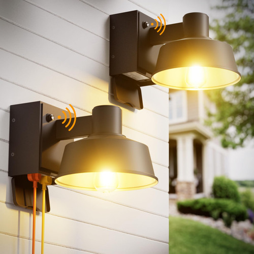 Ehaho Porch Lights with Outlet for Front Door, Dusk to Dawn, IP65 (2 PCS)