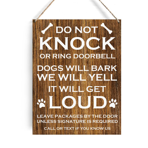 Do Not Knock or Ring Door Bell Sign Dog Lovers Signs Wall Decor Rustic Do Not Knock or Ring Doorbell Dogs Will Bark Wooden Hanging Sign Decoration for Home Door 8 x 10