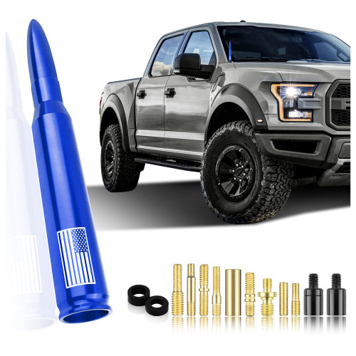 Car Bullet Antenna,Truck Exterior Decoration Accessories Car Vehicle Replacement Antenna Conpatible with Ford F150 RAM 1500 GMC Heavy Duty Pickup Trucks Accessories (New Upgrade Blue-U.S. Flag)