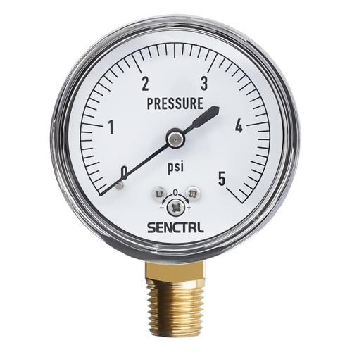 SENCTRL 0-5 Psi Low Pressure Gauge, 1/4" NPT Lower Mount
