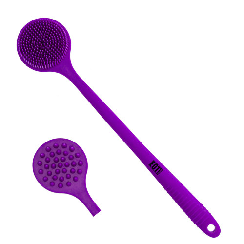 Bendable Silicone Back & Scalp Scrubber for Shower, Long Handle, Purple