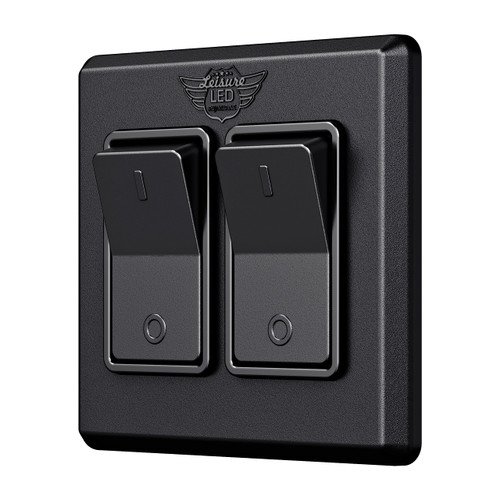 Leisure LED Modern Double SPST On-Off Switch with Bezel, 12-Volt, for RV, Trailer, Camper, with Label Sticker (Black)