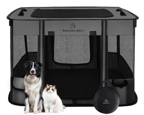 ROMANTIC BEAR Dog Playpen,Foldable Pet Puppy Cat Playpen,L(40"x32"x24")