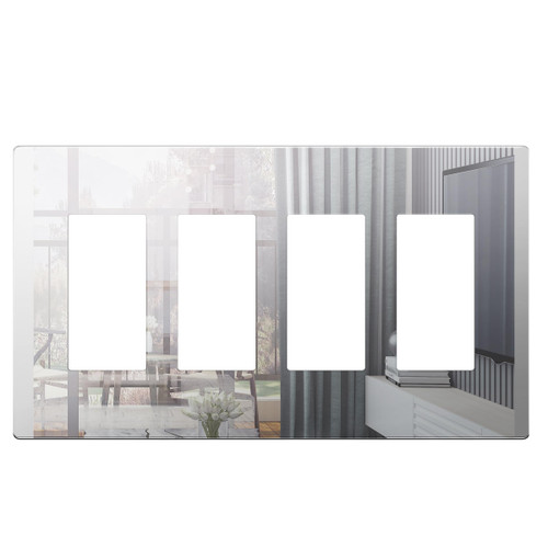 LIDER Quadruple Decorator Wall Plate, Impact Resistant, Mirror Glass Silver