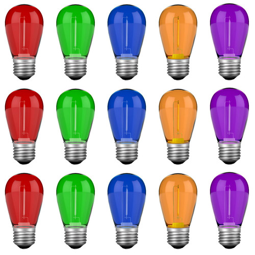 15-Pack S14 1W LED Outdoor String Light Replacement Bulbs, Multi-color