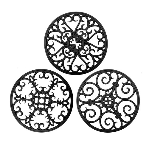 Trivets for Hot Dishes, Silicone Trivets for Hot Pots and Pans, Non Slip Heat Resistant Hot Pads for Kitchen, Pot Holders, Teapot Coaster (Black)