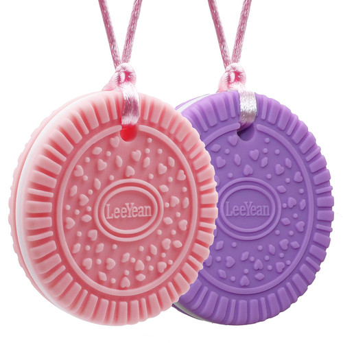 Chewy Necklaces for Sensory Kids Girls, 2 Pack Silicone Sensory Chewy Necklace for Boys with Chewing, Autism, ADHD, SPD, Oral Motor Anxiety Pendant for Adults