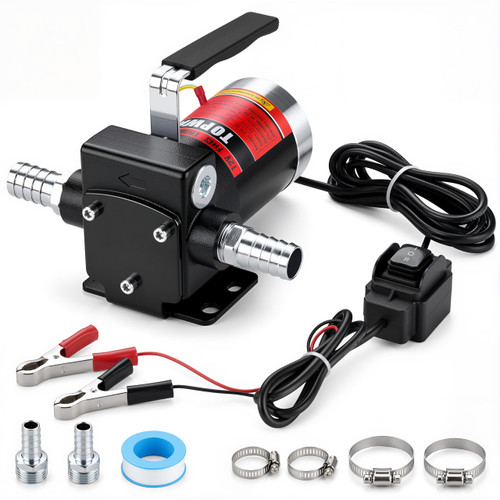 TOPWAY 12V DC Gasoline Fuel Pump 3.7GPM Self-priming Oil Transfer Pump With Handle, Reversible Pumping, Overheat Protection, Explosion-Proof, Built-in Bypass, for Gasoline Fuel Diesel Kerosene Removal