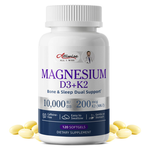 Magnesium Glycinate 400mg Softgels with D3 K2 Vitamin 10000 iu, 120 Gelcaps