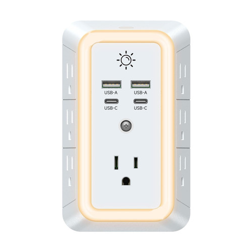 Multi Plug Outlet, USB Wall Charger, Surge Protector, 7 Outlet Extender with 4 USB Charging Ports (2 USB C) 1680J Power Strips Outlets with Night Light, Wall Plug Adapter Spaced for Home Travel Office