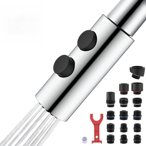 TIORIY Metal Kitchen Sink Faucet Head Replacement, Chrome Kitchen Faucet Spray Head with 15 Adapters, Stainless Steel Pull Out Kitchen Faucet Replacement Sprayer Nozzle