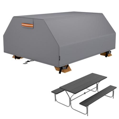 EVRBUL Waterproof Picnic Table Cover 70/72 Inch Heavy Duty 420D for 6 Ft Picnic Table Bench Set,Wind Dust Proof Anti-UV Outdoor Patio Table Bench Cover Winter, Grey