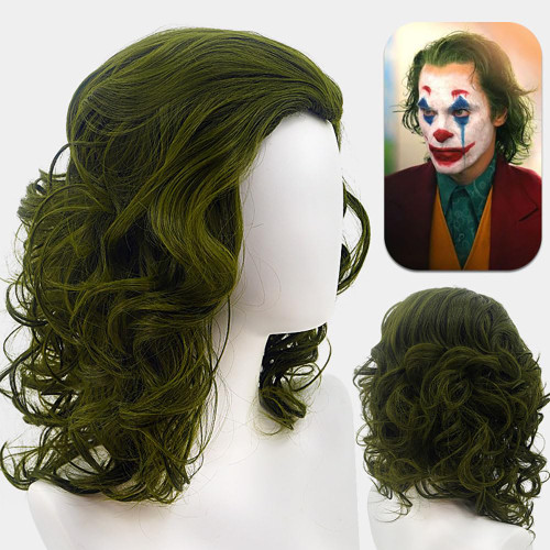 cedarol Men's Movie Joker Short Green Clown Wig Semi-long Wavy Wig Synthetic Hair Halloween Cosplay Costume Curly Wig for Men Boys