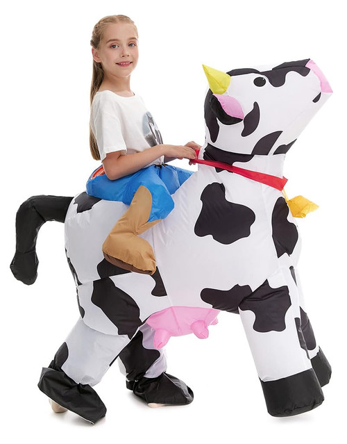 HSCTEK Inflatable Cow Costume Kids Boys, Blow up Ride on Halloween Cosplay