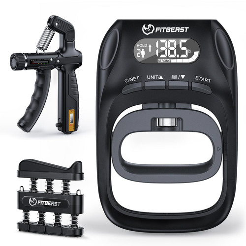FitBeast Grip Strength Trainer Kit, Digital Grip Strength Tester with Adjustable Hand Gripper Strengthener & Finger Exerciser, Track Progress for Fitness, Rehab & Strength Building (Advanced 3-in-1 Kit)
