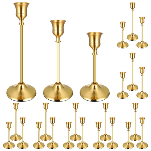 24PCS Brass Gold Taper Candle Holders Set, Vintage Metal Candlestick