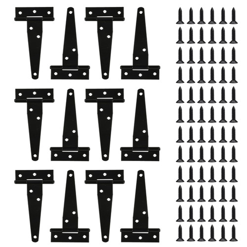 T Strap Hinges Heavy Duty, Shed Door Gate Hinges(Black) (12 Pcs *4 inch)