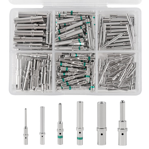 200PCS Deutsch Connector Pins and Sockets, Size 12 16 20 Male and Female Solid Terminals, Stainless Steel Solid Contacts for Deutsch DTP, DT, DTM Series Connectors, Wire Range 12-22AWG