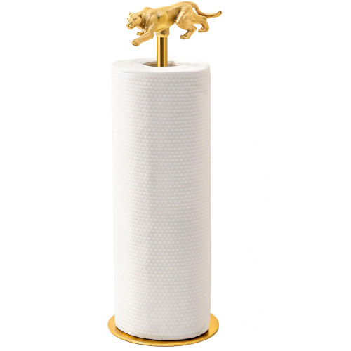 Gold Paper Towel Holder for Countertop, Brass Paper Towel Holder with Detachable Leopard – Decorative Gold Holder with Non-Scratch Base