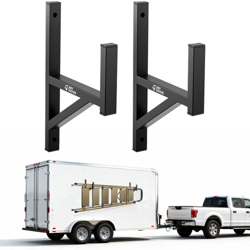 Joytutus Heavy Duty Steel Trailer Ladder Rack, 2 Racks Side Mount with Bungee Cords, 353LB Capacity for Enclosed and Open Trailer, Vans, Trucks, Garages Side Wall