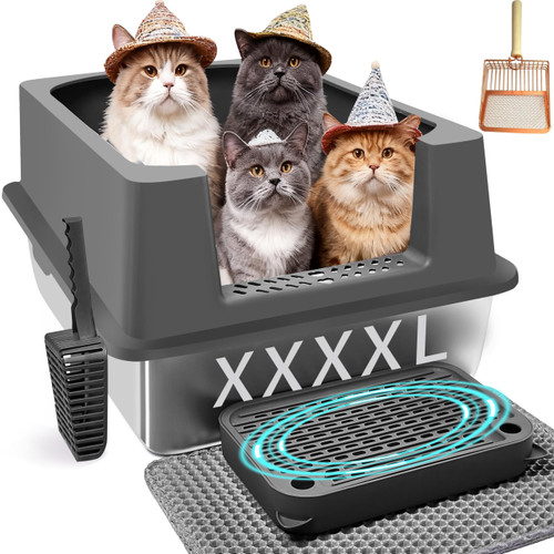 PAWSIBBLY Easy to Clean XXXL Stainless Steel Cat Litter Box with High Sides