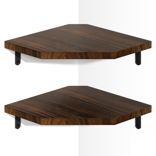 Alsonerbay Pine Wood Corner Shelves with Cord Hole 2-Pack, Carbonized Black