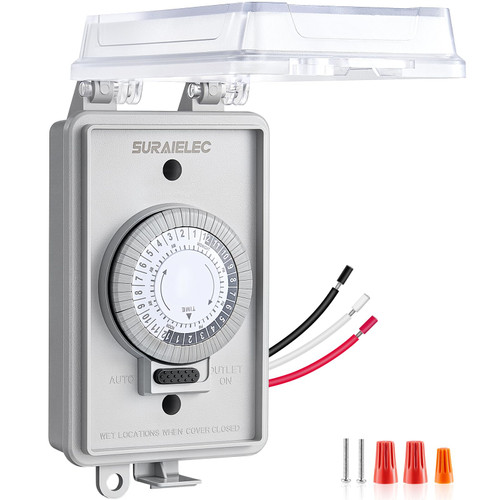 SURAIELEC 20A 2400W Heavy Duty Hardwired 24 Hour Mechanical Timer Switch