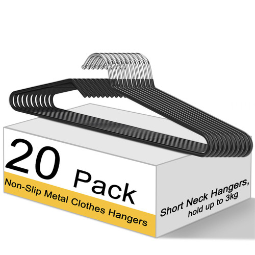 Leumoi 20 Pack Short Neck Hangers Non-slip Metal Hangers for Clothes, Black