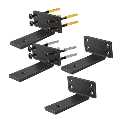 4 Pack 4 Inch Floating Shelf Brackets,Black Hidden L Shelf Bracket,Rustic Industrial Metal Brackets for Shelf Support
