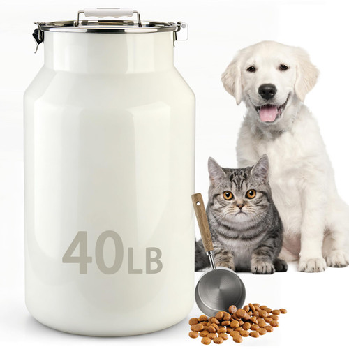 Aloxina Dog-Cat Food Storage Container 40 lb, Large Stainless Steel Bin