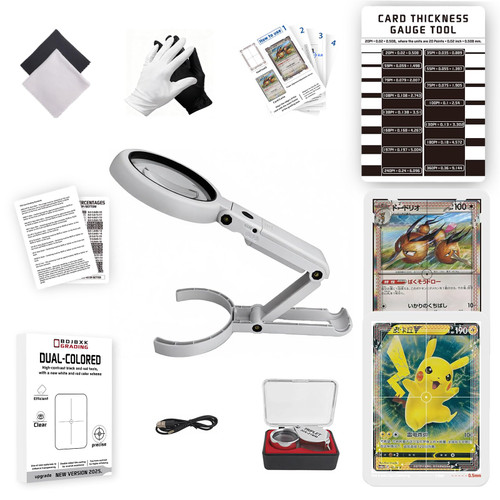Card Centering Grading Tool for TCG Trading Cards, Sports Card Grading Kit with Thickness Measuring Card, LED Clarity Tool Set, Trading Card Measuring Tools and Accessories