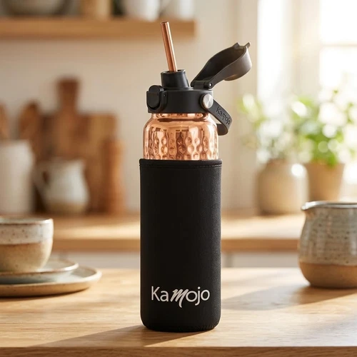 "Pure Copper Water Bottle for Drinking Water – 100% Hammered Tumbler with Flip-To Color: Black"